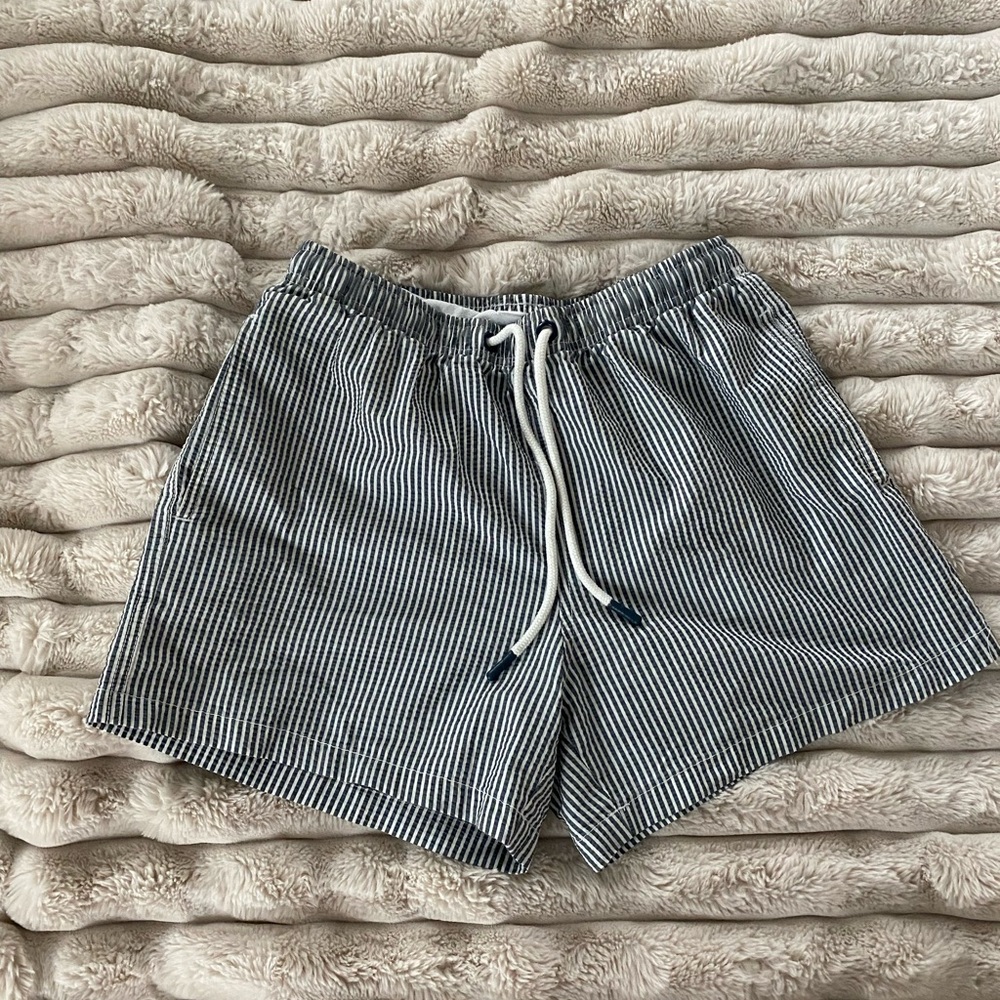 Zara | Navy and White Swim Trunks with Elastic Waistband | Excellent Condition